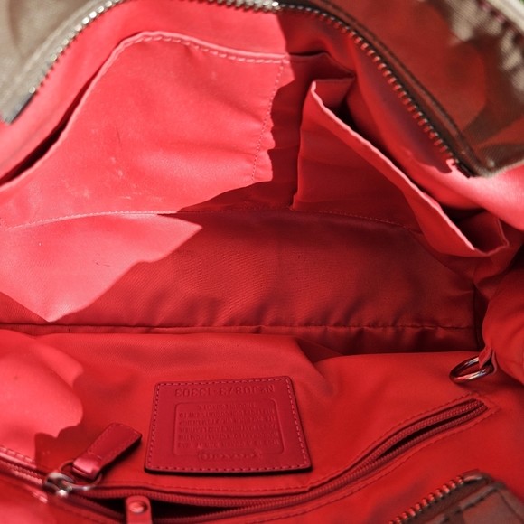 Coach Signature Canvas Shoulder Purse Satchel Neon Coral **WITH Coach Dust Bag** - Picture 15 of 16